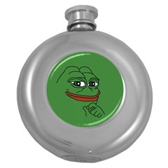 Pepe The Frog Smug Face With Smile And Hand On Chin Meme Kekistan All Over Print Green Round Hip Flask (5 Oz) by snek