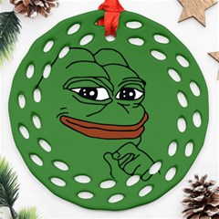 Pepe The Frog Smug Face With Smile And Hand On Chin Meme Kekistan All Over Print Green Ornament (round Filigree) by snek