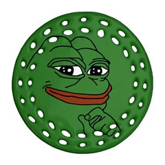 Pepe The Frog Smug Face With Smile And Hand On Chin Meme Kekistan All Over Print Green Round Filigree Ornament (two Sides) by snek