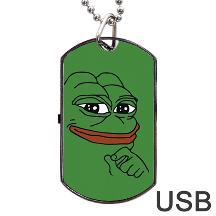 Pepe The Frog Smug face with smile and hand on chin meme Kekistan all over print green Dog Tag USB Flash (One Side)