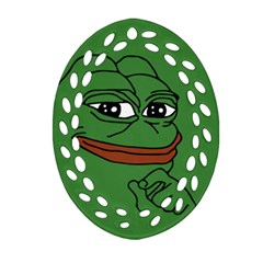 Pepe The Frog Smug Face With Smile And Hand On Chin Meme Kekistan All Over Print Green Ornament (oval Filigree) by snek