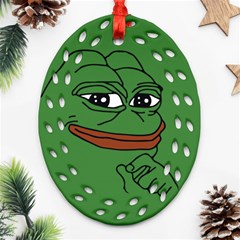 Pepe The Frog Smug Face With Smile And Hand On Chin Meme Kekistan All Over Print Green Oval Filigree Ornament (two Sides) by snek