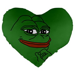 Pepe The Frog Smug Face With Smile And Hand On Chin Meme Kekistan All Over Print Green Large 19  Premium Heart Shape Cushions by snek