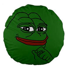 Pepe The Frog Smug Face With Smile And Hand On Chin Meme Kekistan All Over Print Green Large 18  Premium Flano Round Cushions by snek