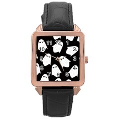 Ghost Halloween Pattern Rose Gold Leather Watch  by Amaryn4rt