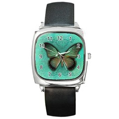 Butterfly Background Vintage Old Grunge Square Metal Watch by Amaryn4rt