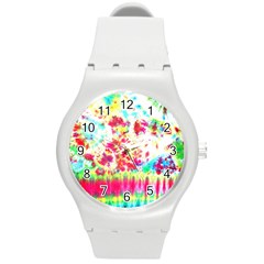 Pattern Decorated Schoolbus Tie Dye Round Plastic Sport Watch (m) by Amaryn4rt