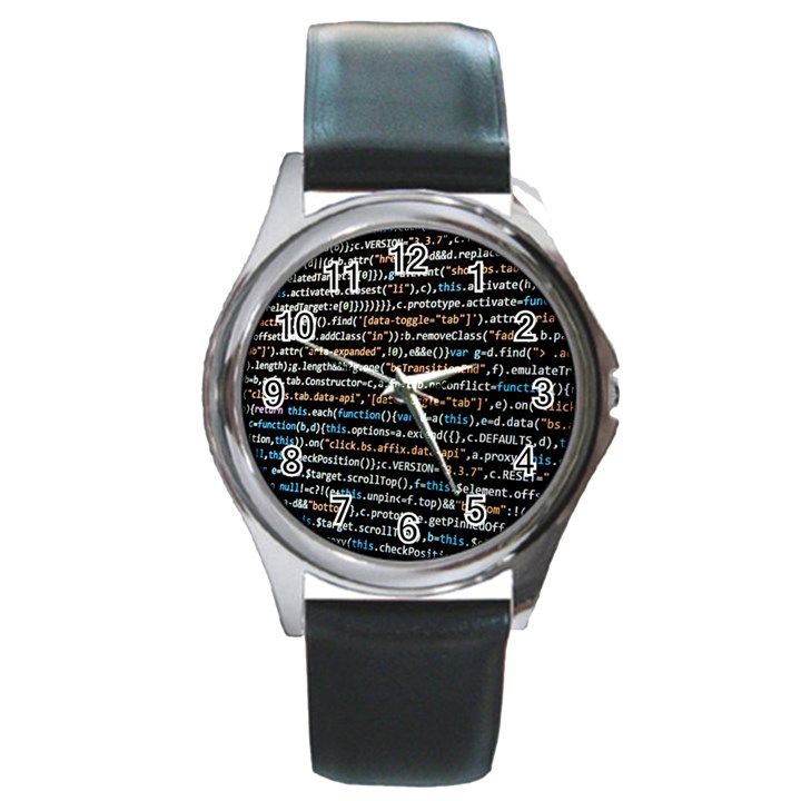 Close Up Code Coding Computer Round Metal Watch