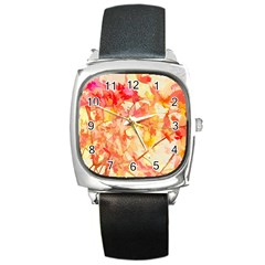 Monotype Art Pattern Leaves Colored Autumn Square Metal Watch