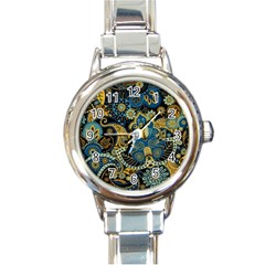 Retro Ethnic Background Pattern Vector Round Italian Charm Watch by Amaryn4rt