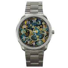 Retro Ethnic Background Pattern Vector Sport Metal Watch by Amaryn4rt