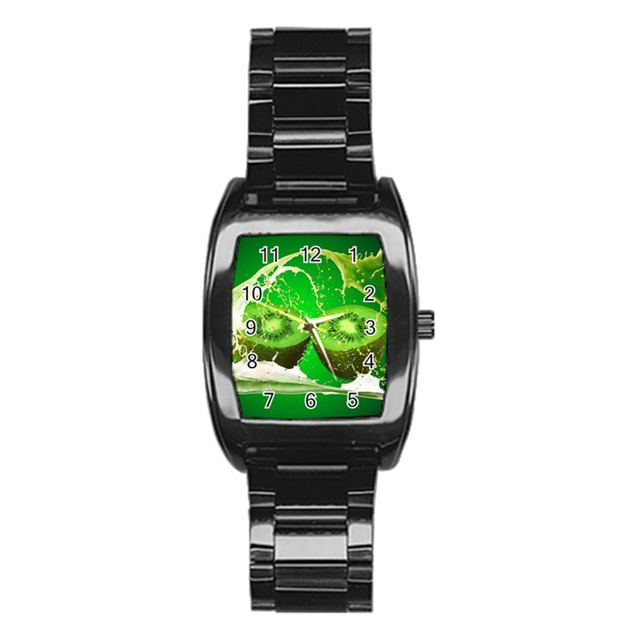 Kiwi Fruit Vitamins Healthy Cut Stainless Steel Barrel Watch