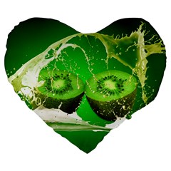 Kiwi Fruit Vitamins Healthy Cut Large 19  Premium Flano Heart Shape Cushions by Amaryn4rt