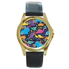 Dino Cute Round Gold Metal Watch by Mjdaluz