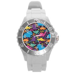 Dino Cute Round Plastic Sport Watch (l) by Mjdaluz