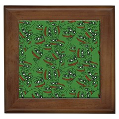 Pepe The Frog Perfect A-ok Handsign Pattern Praise Kek Kekistan Smug Smile Meme Green Background Framed Tile by snek