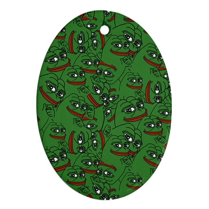 Pepe The Frog perfect a-ok handsign Pattern Praise KEK Kekistan Smug Smile Meme green background Ornament (Oval)