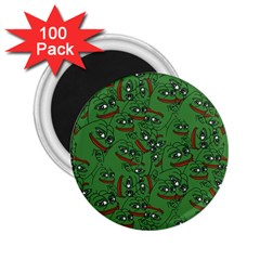 Pepe The Frog Perfect A-ok Handsign Pattern Praise Kek Kekistan Smug Smile Meme Green Background 2 25  Magnets (100 Pack)  by snek