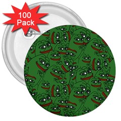 Pepe The Frog Perfect A-ok Handsign Pattern Praise Kek Kekistan Smug Smile Meme Green Background 3  Buttons (100 Pack)  by snek