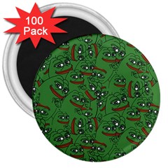 Pepe The Frog Perfect A-ok Handsign Pattern Praise Kek Kekistan Smug Smile Meme Green Background 3  Magnets (100 Pack) by snek