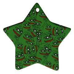 Pepe The Frog Perfect A-ok Handsign Pattern Praise Kek Kekistan Smug Smile Meme Green Background Star Ornament (two Sides) by snek