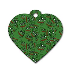 Pepe The Frog Perfect A-ok Handsign Pattern Praise Kek Kekistan Smug Smile Meme Green Background Dog Tag Heart (two Sides) by snek