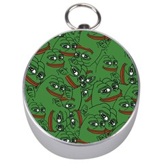 Pepe The Frog Perfect A-ok Handsign Pattern Praise Kek Kekistan Smug Smile Meme Green Background Silver Compasses by snek