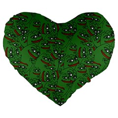 Pepe The Frog Perfect A-ok Handsign Pattern Praise Kek Kekistan Smug Smile Meme Green Background Large 19  Premium Flano Heart Shape Cushions by snek