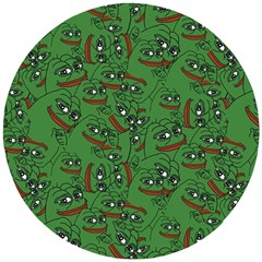 Pepe The Frog Perfect A-ok Handsign Pattern Praise Kek Kekistan Smug Smile Meme Green Background Wooden Puzzle Round by snek