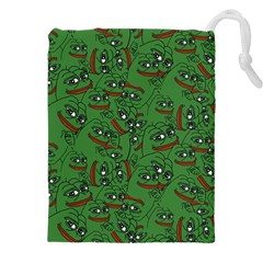 Pepe The Frog Perfect A-ok Handsign Pattern Praise Kek Kekistan Smug Smile Meme Green Background Drawstring Pouch (4xl) by snek