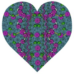 The Most Beautiful Flower Forest On Earth Wooden Puzzle Heart by pepitasart