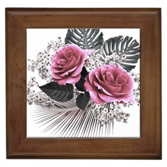 Pink Flowers Tropical Leaves Framed Tile by LoolyElzayat