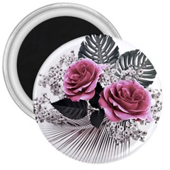 Pink Flowers Tropical Leaves 3  Magnets by LoolyElzayat