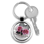 Pink Flowers Tropical Leaves Key Chain (Round) Front