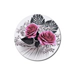 Pink Flowers Tropical Leaves Rubber Round Coaster (4 pack)  Front