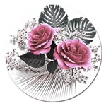 Pink Flowers Tropical Leaves Magnet 5  (Round) Front