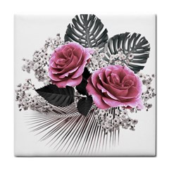 Pink Flowers Tropical Leaves Face Towel