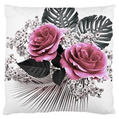 Pink Flowers Tropical Leaves Large Cushion Case (two Sides) by LoolyElzayat