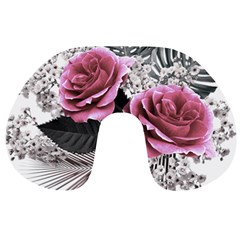 Pink Flowers Tropical Leaves Travel Neck Pillow by LoolyElzayat