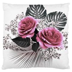 Pink Flowers Tropical Leaves Large Flano Cushion Case (one Side) by LoolyElzayat