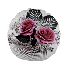 Pink Flowers Tropical Leaves Standard 15  Premium Flano Round Cushions by LoolyElzayat