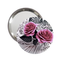 Pink Flowers Tropical Leaves 2 25  Handbag Mirrors by LoolyElzayat