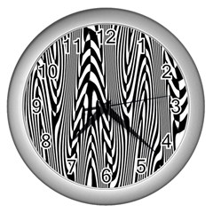 Abstrait Lignes Blanc/noir Wall Clock (silver) by kcreatif