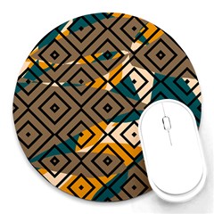 Abstrait Formes Marron/beige/bleu Round Mousepads by kcreatif