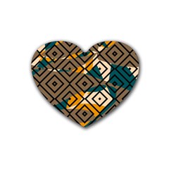 Abstrait Formes Marron/beige/bleu Heart Coaster (4 Pack)  by kcreatif