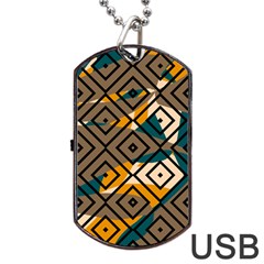 Abstrait Formes Marron/beige/bleu Dog Tag Usb Flash (one Side) by kcreatif