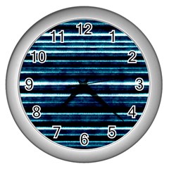 Bandes Peinture Bleu Profond Wall Clock (silver) by kcreatif