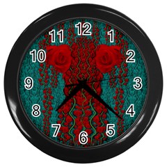 Lianas Of Roses In The Rain Forrest Wall Clock (black) by pepitasart