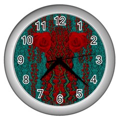 Lianas Of Roses In The Rain Forrest Wall Clock (silver) by pepitasart