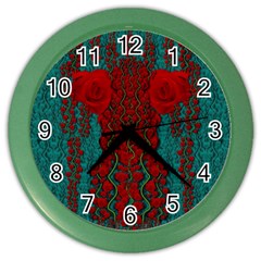 Lianas Of Roses In The Rain Forrest Color Wall Clock by pepitasart